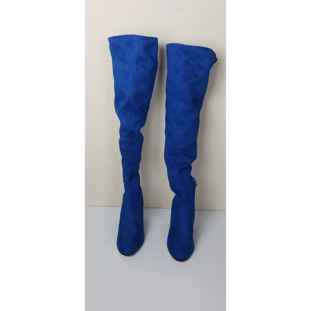 Jessica Simpson Brixten Cobalt Blue Faux Suede Over The Knee Boots 7.5M Glam